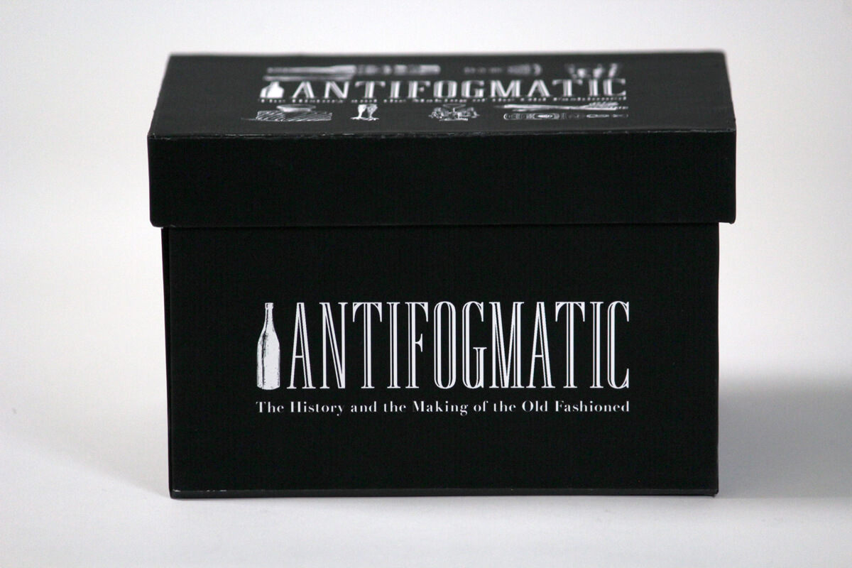 A black box with the word 'Antifogmatic' in a tall thin font on the top and front.
