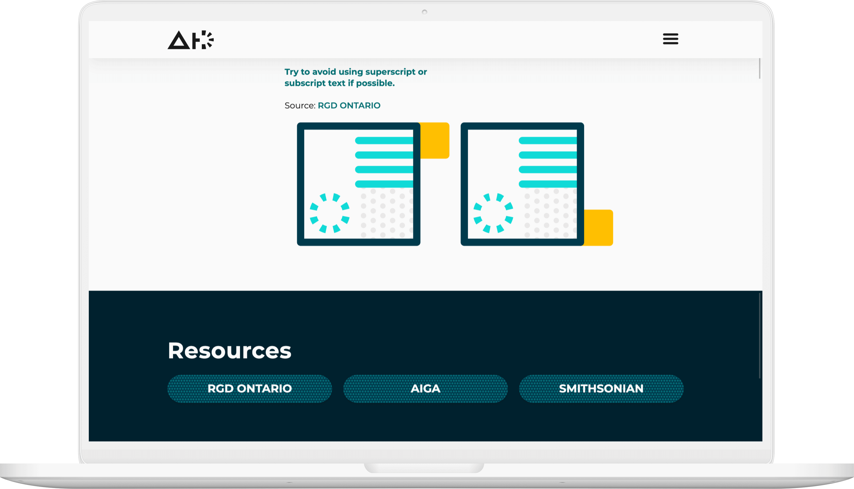 White MacBook Pro laptop mockup displaying a desktop website on Print Design accessibility and resources