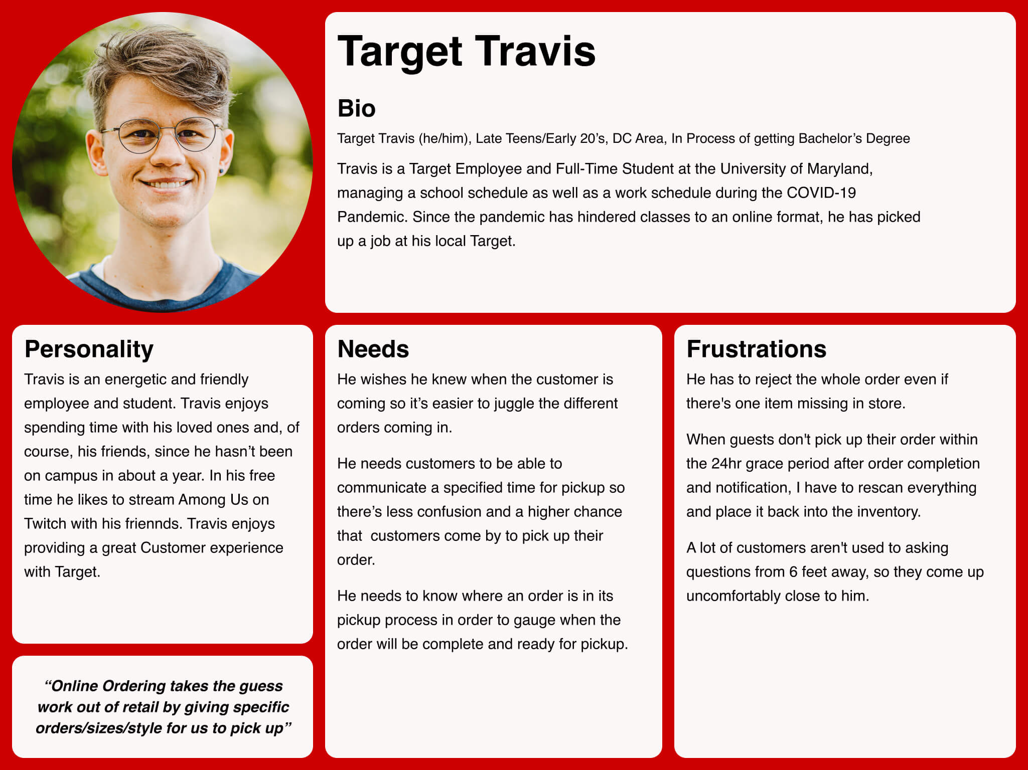 Description of a user persona for a Target employee